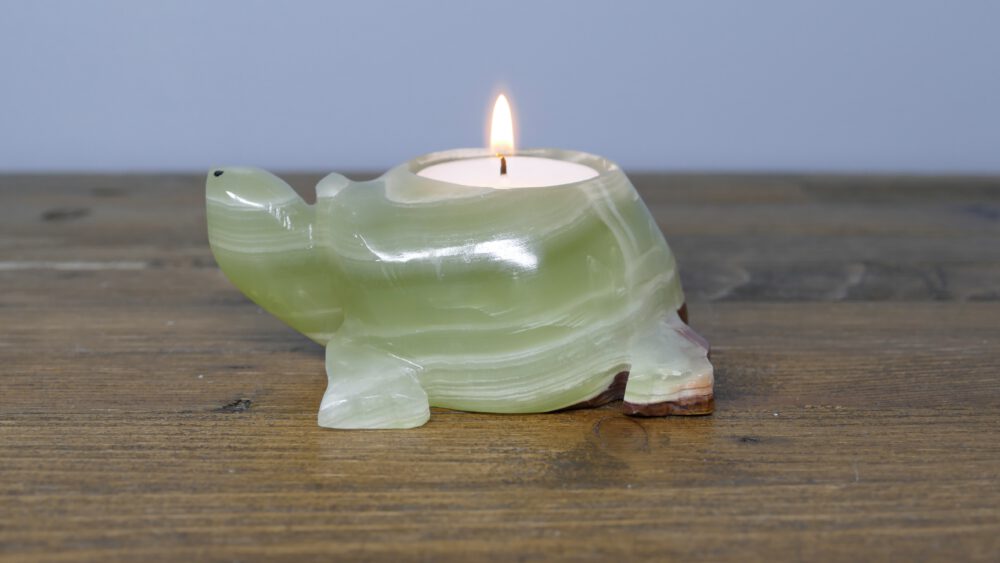 groene aragoniet onyx marmer theelichthouder kaarsenhouder schildpad