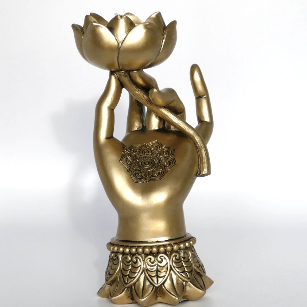 theelichthouder gouden hand lotus bloem