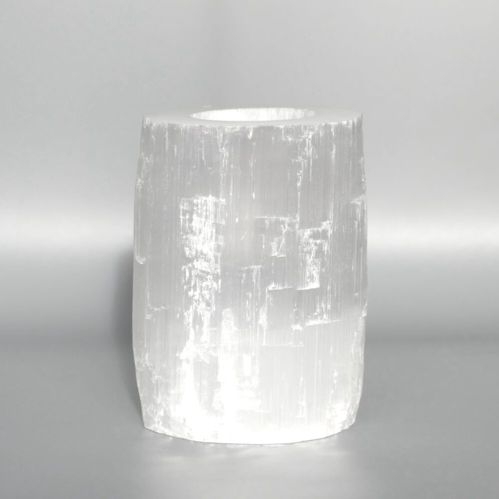 seleniet theelichthouder rond lang