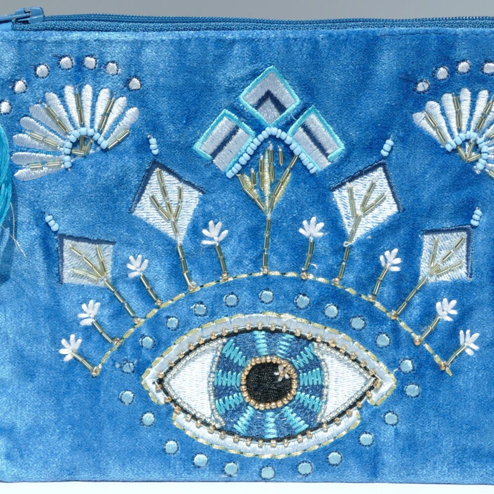 velvet toilettasje blauw oog kralen stenen beauty